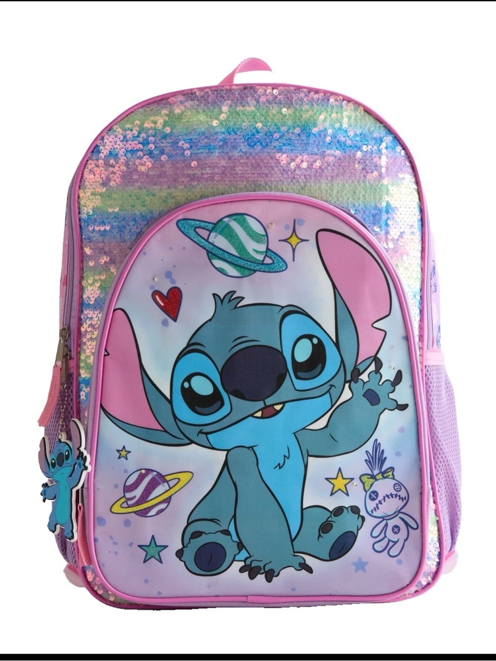 Disney Lilo and Stitch 17” Rainbow Sequenced Light Up Backpack + Keychain